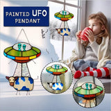 Alien and cow dyed sunbathing window decoration, painted UFO pendant